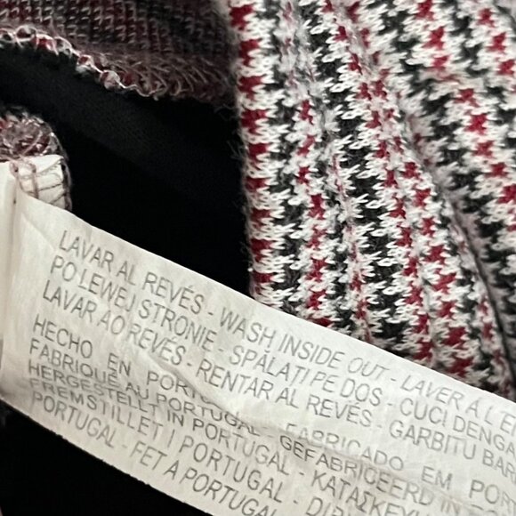 ZARA HOUNDSTOOTH PANTS WOMENS LARGE RED BLACK WHITE ELASTIC PULL ON WAIST TROUSE - Picture 6 of 7